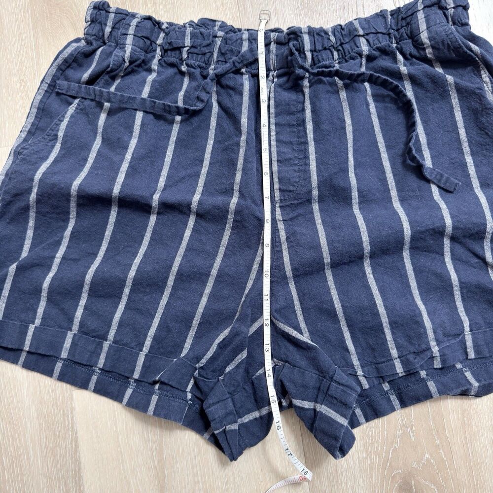 Linen Cotton Nautical Striped Shorts Navy Blue White XL Uniqlo Coastal High Rise - Picture 6 of 10
